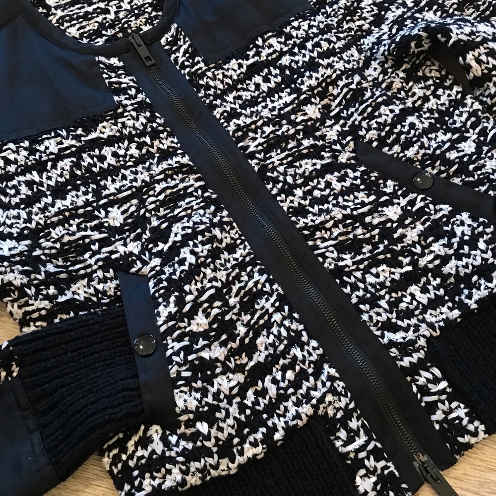 Rag & Bone Viola Black And White Ribbon Knit Sweater Jacket Zipper - Picture 11 of 15